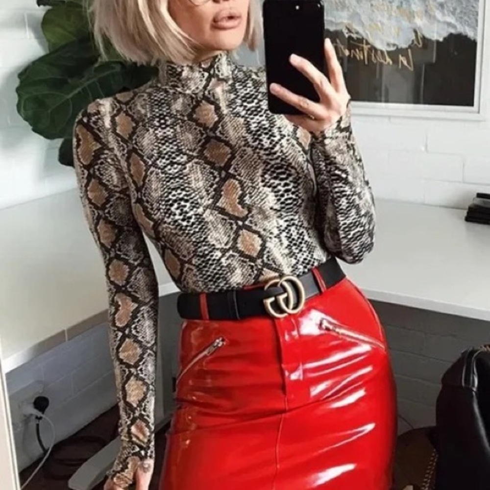 Mock Neck Snakeprint Bodysuit